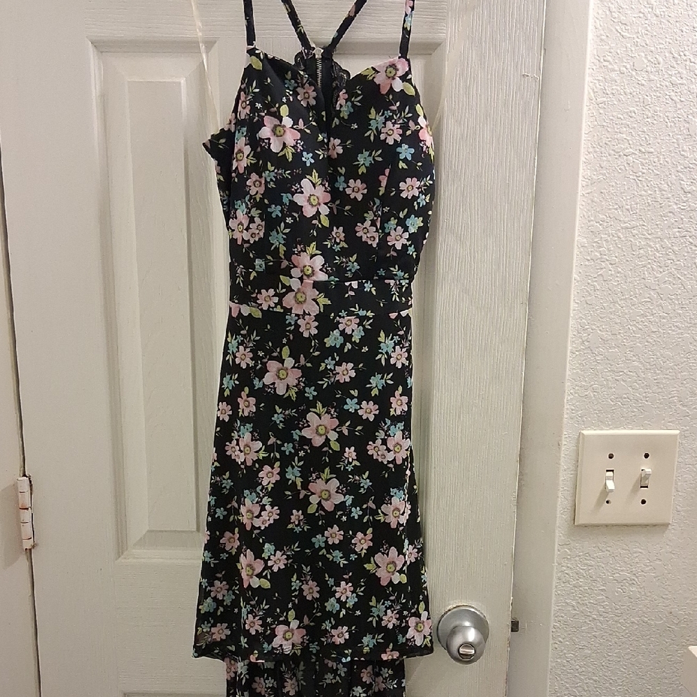 No Boundaries Black Maxi Dress with Pink & Light Blue Floral Print